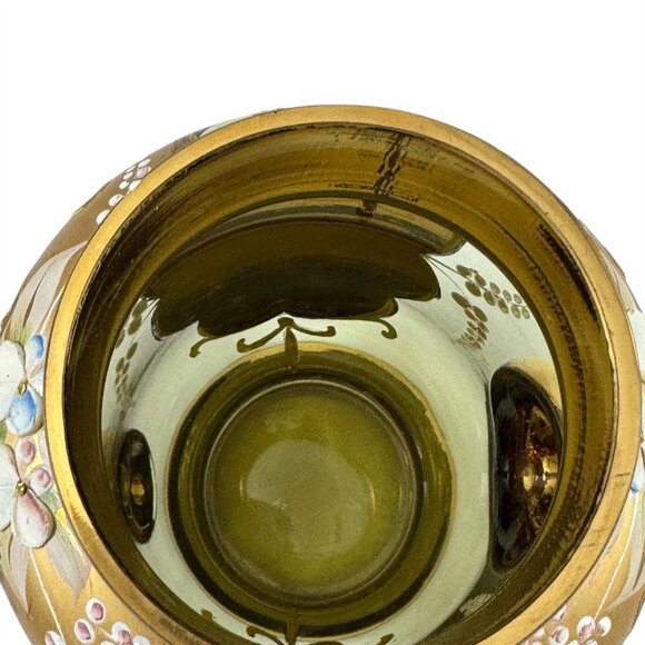 Venetian Green Glass Teapot 24K Gold Overlay Murano Hand Painted Enamel Flowers - Picture 9 of 11